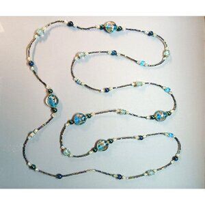 Handcrafted Glass Bead Necklace With Metallic Gold Accents & Iridescent Details
